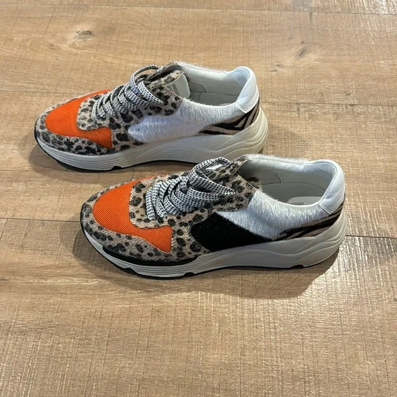 EUC White Raven Loyal Leopard Mixed Print Platform Sneaker Size 6 - Picture 2 of 7